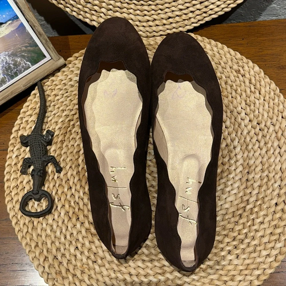 French Sole fs/ny Jigsaw Brown Suede Ballet Flats, Size 8.5 B Orig $220 - Picture 2 of 12